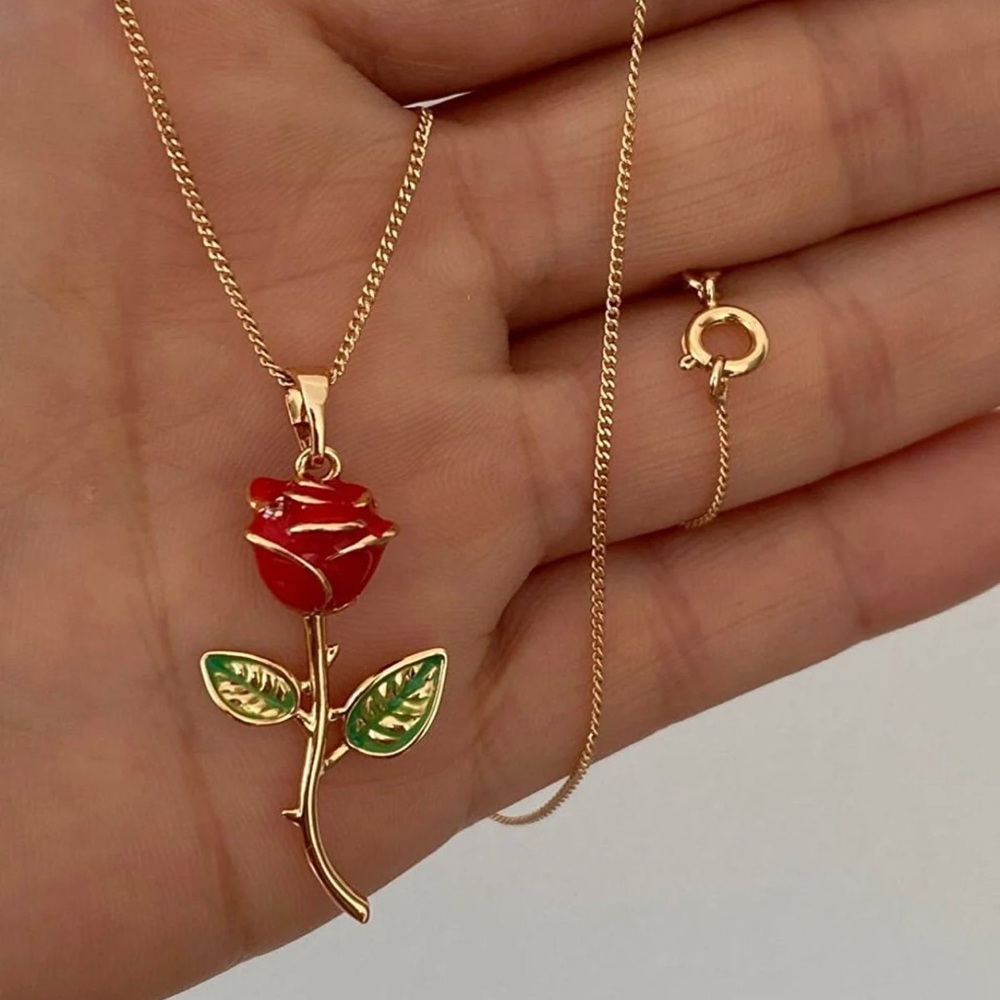 Rose Necklace 18k Gold Tone Luxury Jewelry - Picture 2 of 5